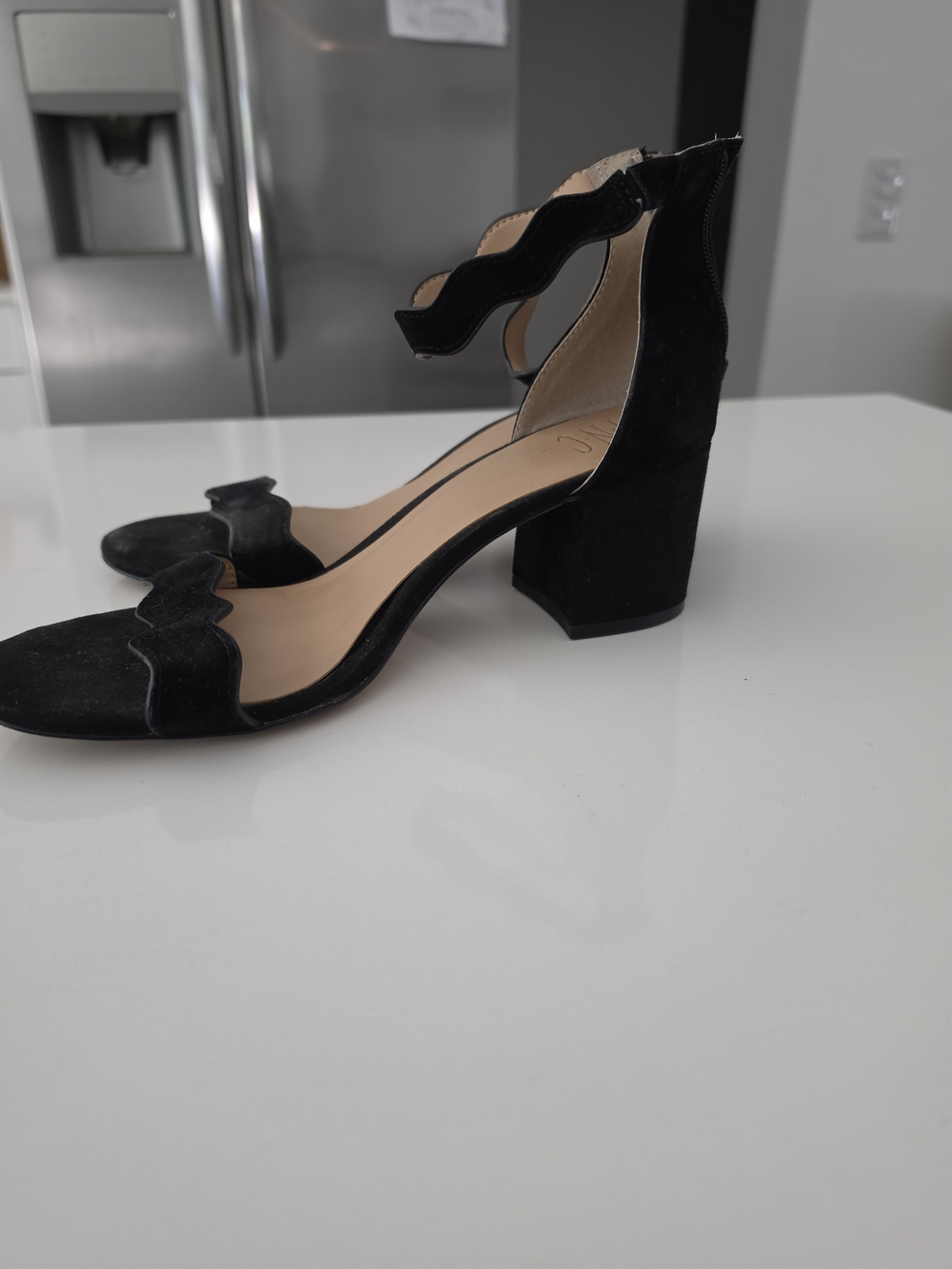 INC International Concepts Black Scalloped Block Heel Sandals